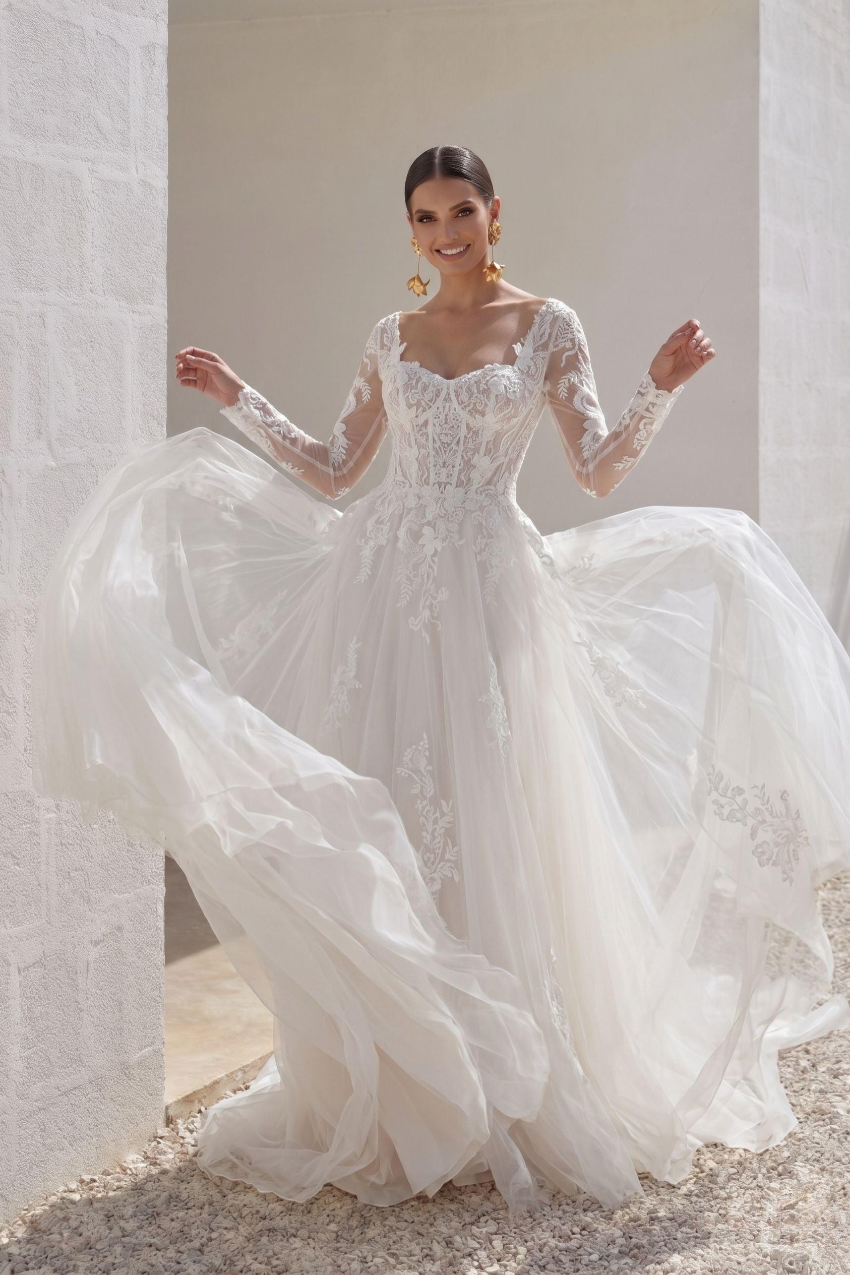 A-Line Court Train Lace Tulle Wedding Dress CW3129 - 45 Days / Ivory / US0-UK2-EUR30 - COCOMELODY